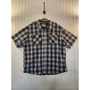 Wrangler Mens 2XL Blue White Plaid Short Sleeve Button Down Shirt Casual Summer